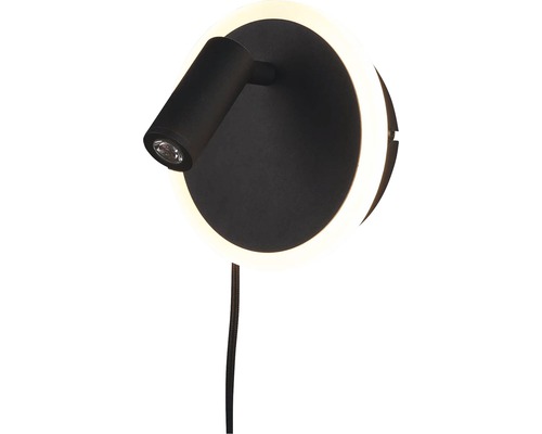Čierne nástenné svietidlo s okrúhlym podsvietením.