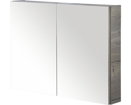 Zrkadlová skrinka s dvomi dvierkami a dreveným dekorom