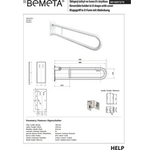 Sklopný úchyt v tvare U Bemeta HELP 600 mm biely-thumb-1