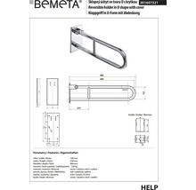 Bemeta sklopné držadlo v tvare U s krytkou technický nákres