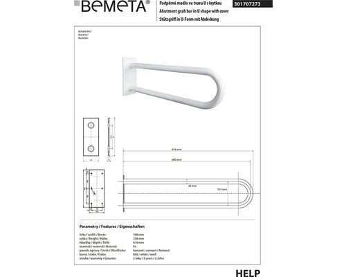 Opierka Bemeta v tvare U s krytkou, vrátane rozmerov