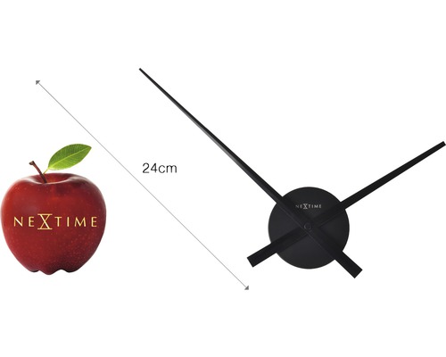 Logo Nextime vedľa hodinového strojčeka s ručičkami a údajom 24 centimetrov.