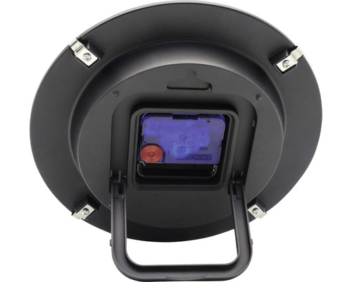 Pohľad zozadu na stolové hodiny so stojanom