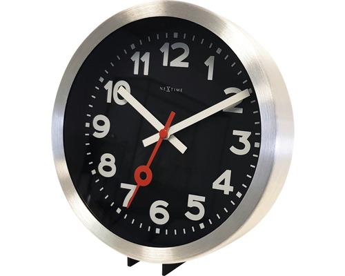 Stolové hodiny Nextime s čiernym ciferníkom a strieborným rámom