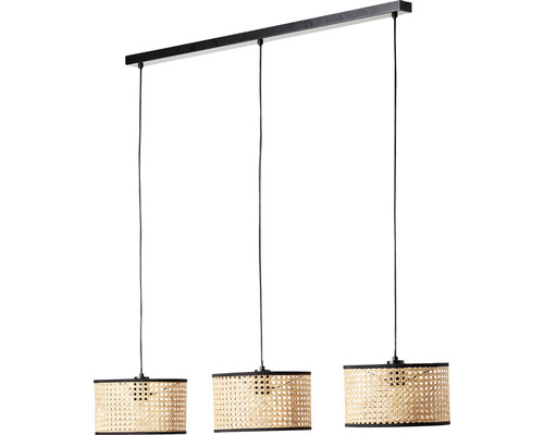 Závesná lampa s tromi tienidlami z ratanu