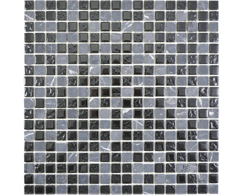Sklenená mozaika Crystal s prírodným kameňom CM M465 30x30 cm sivá/čierna-0