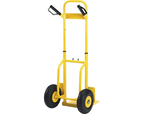 Žltý rudel s dvoma kolesami a držadlami.