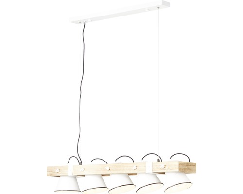 Závesná lampa s piatimi svetlami a drevenými detailmi