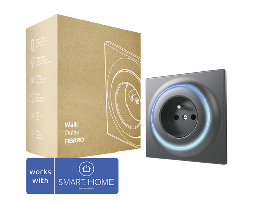 Zásuvka Fibaro Walli Outlet Type E s funkciou zosilňovača Z-Wave signálu, pre ovládanie elektrických zariadení antracit - kompatibilný so SMART HOME by hornbach