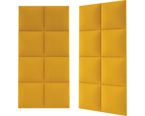 Dva žlté zvukové panely, každý pozostávajúci z ôsmich štvorcových modulov