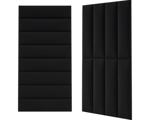 Dva čierne akustické panely s vodorovnými a zvislými drážkami