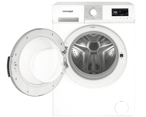 Práčka s otvorenými dvierkami a nerezovým bubnom