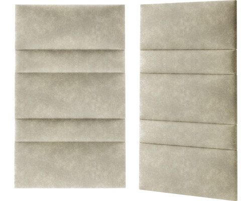 Dva čalúnené stenové panely s obdĺžnikovým tvarom a vodorovným ozdobným prešívaním.
