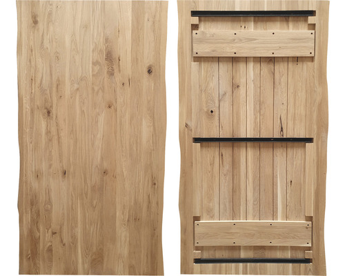 Dubová stolová doska so stromovou hranou a upevňovacími prvkami