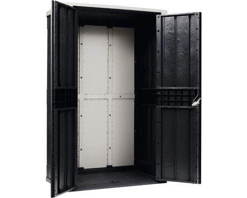 Otvorená záhradná búda s policami