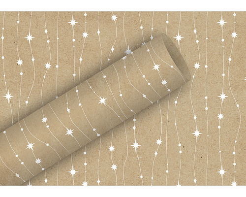 Baliaci papier EKO minimalistické hviezdy 5 m hnedý Rolka baliaceho papiera so vzorom hviezd a čiar