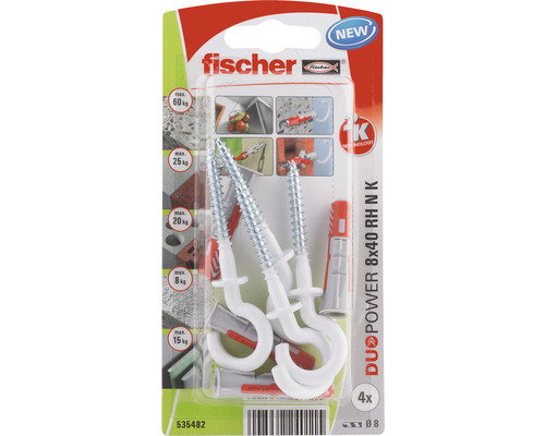 Hmoždinky Fischer Duopower 8 x 40 milimetrov s háčikmi