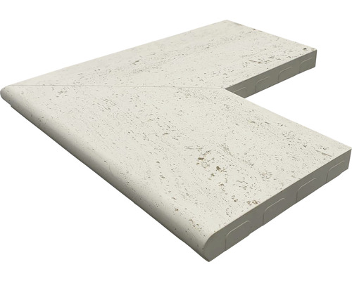 Bazénový lem VERTO vonkajší roh 600 x 600/309 x 45 mm slonovinový Rohový prvok z travertínu so zaoblenou hranou