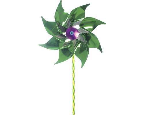 Veterník so zelenou vrtuľou a žlto pruhovanou tyčou