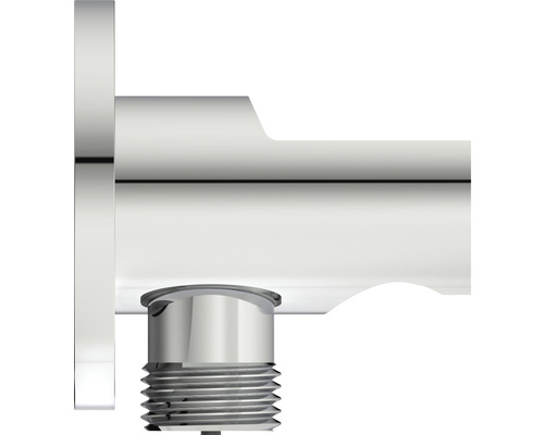 Detailný záber chrómovanej vodovodnej batérie so závitovým pripojením.