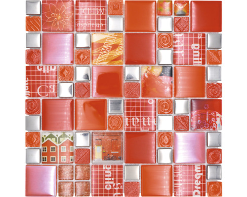 Sklenená mozaika XCM MC579 29,8x29,8 cm strieborná/červená-0