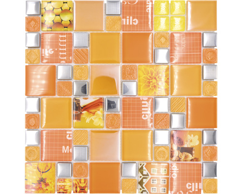 Sklenená mozaika XCM MC569 kombinácia striebornej a oranžovej
