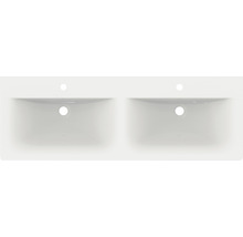 Dvojité umývadlo zo sanitárnej keramiky s dvoma umývadlami a otvormi pre batérie