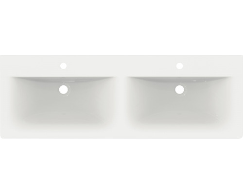 Dvojité umývadlo zo sanitárnej keramiky s dvoma umývadlami a otvormi pre batérie