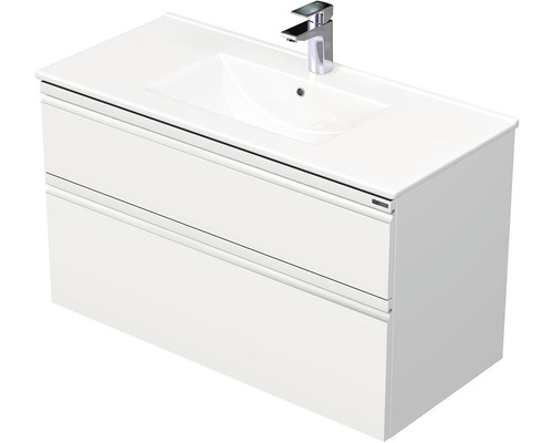 Kúpeľňová skrinka s umývadlem Intedoor BRAVE biela 101 x 59,5 x 46 cm Skrinka pod umývadlo s dvomi zásuvkami a umývadlom na dosku a batériou