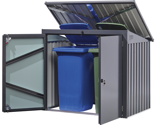 Kovový box na smetné nádoby s dvoma smetnými nádobami