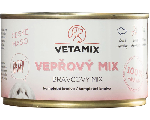 Konzerva pre psov a mačky Vetamix bravčový mix 405 g Konzerva s bravčovou zmesou pre psov od Vetamix