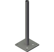 Kovová pätka so štvorcovou základňou a otvormi na upevnenie.