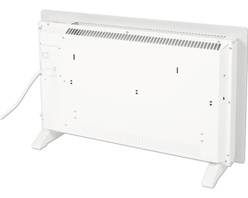 Pohľad zozadu na elektrický ohrievač s nožičkami.