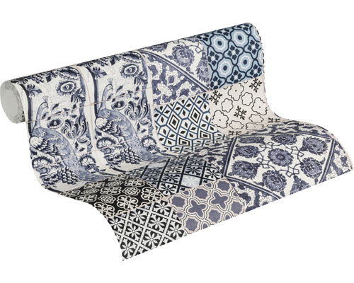 Tapetová rolka s patchworkovým vzorom a motívom vtáka