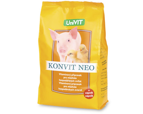 Krmivo UniVIT Konvit Neo pre hydinu a mláďatá domácich zvierat 1 kg Konvit Neo doplnkové krmivo pre hospodárske zvieratá v žltom balení