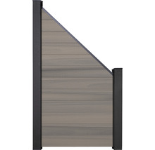 Záhradný plot so sklonenou hornou časťou a čiernymi stĺpikmi