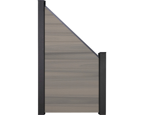 Záhradný plot so sklonenou hornou časťou a čiernymi stĺpikmi