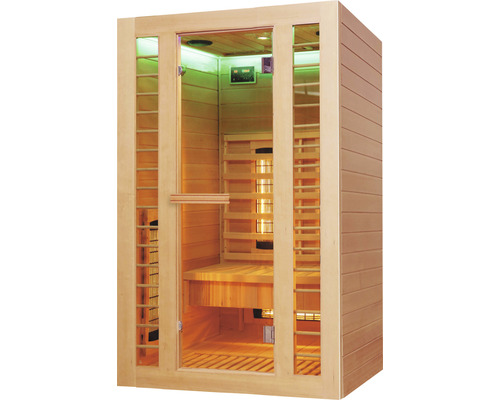 Infračervená sauna s drevenými lavicami a sklenenými dverami