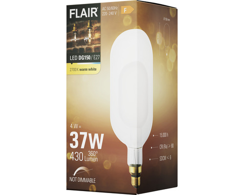 Balenie nestmievateľnej LED žiarovky Flair DG150/E27 s výkonom 4 W, ekvivalentom 37 W a 430 lúmenov