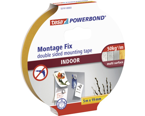 Obojstranná lepiaca penová páska tesa 19 mm x 5 m, interiér Tesa Powerbond Montage Fix obojstranná montážna páska pre vnútorné použitie, 5 metrov krát 19 milimetrov