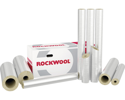 Potrubné izolačné puzdro RW800 ø 18 mm, šírka 20 mm, balenie 42 m Izolácia potrubia z kamennej vlny s hliníkovou vrstvou a logom Rockwool na kartóne