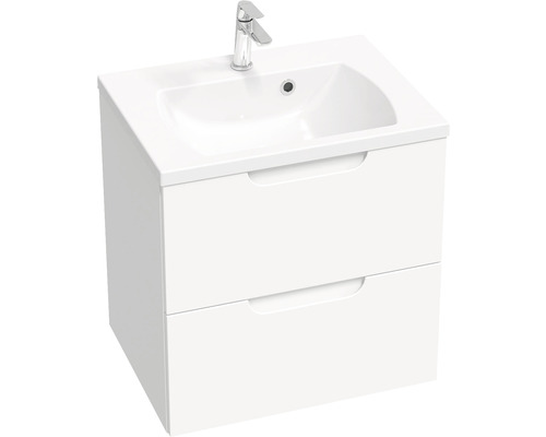 Kúpeľňová skrinka pod umývadlo RAVAK Classic II biela 60 x 58,5 x 45 cm X000001476 Skrinka pod umývadlo s dvomi zásuvkami a umývadlom na dosku a batériou