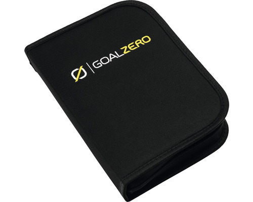 Logo Goal Zero na čiernej úložnej taške