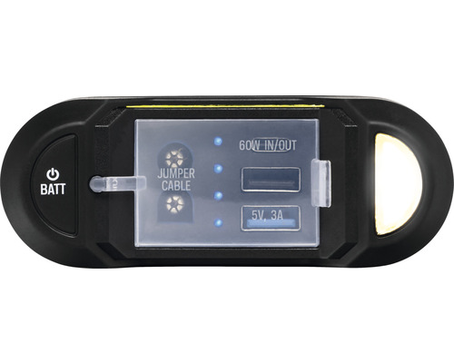 Detailný pohľad na štartovaciu batériu s USB portami a LED svetlom