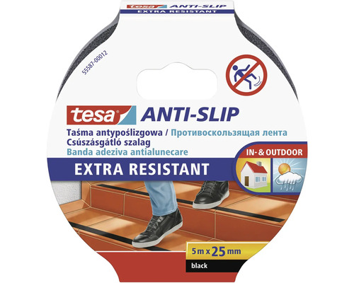 Protišmyková lepiaca páska tesa čierna 5 m x 25 mm Tesa protišmyková páska, extra odolná, 5 m x 25 mm