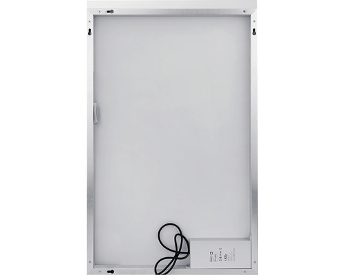 Zadná strana LED zrkadla so strieborným rámom a upevňovacími prvkami