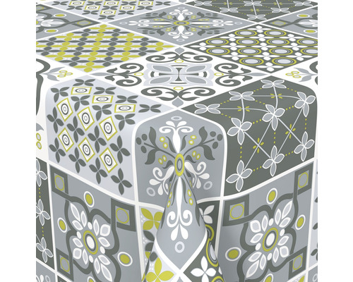 Obrus Revival šírka 140 cm (metráž) Obrus s geometrickými a kvetinovými vzormi v rôznych odtieňoch šedej a žltej