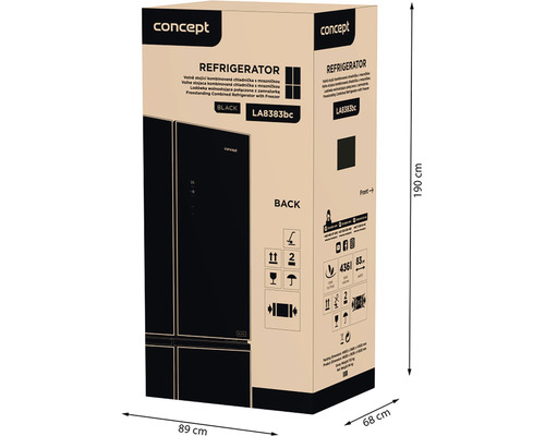 Zabalená chladnička Concept s rozmermi 89 cm x 68 cm x 190 cm