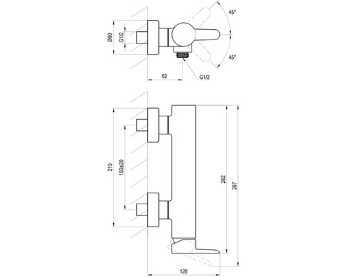 Technický výkres armatúry s rozmermi
