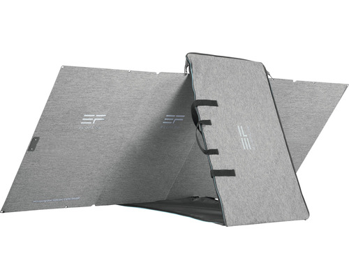 Logo EcoFlow na prenosnom solárnom systéme s prenosnou taškou